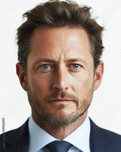 Business man on white background, Business man smiling close-up
