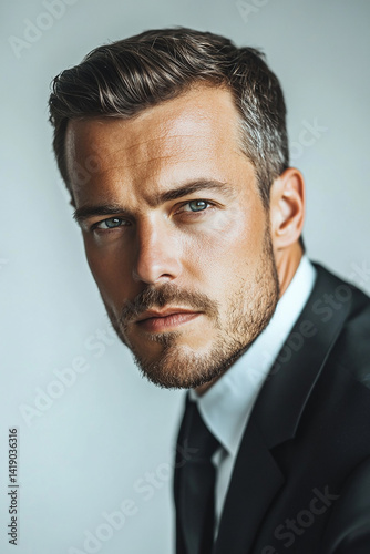 Business man on white background, Business man smiling close-up