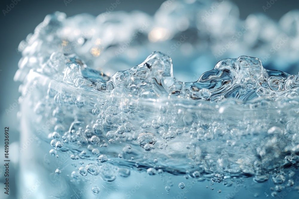 Pouring clear water into glass with jug on blue background Pouring clear water into glass with jug on blue background