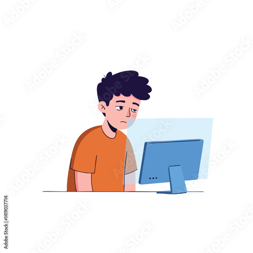 Bored Man Looking at Computer Monitor

