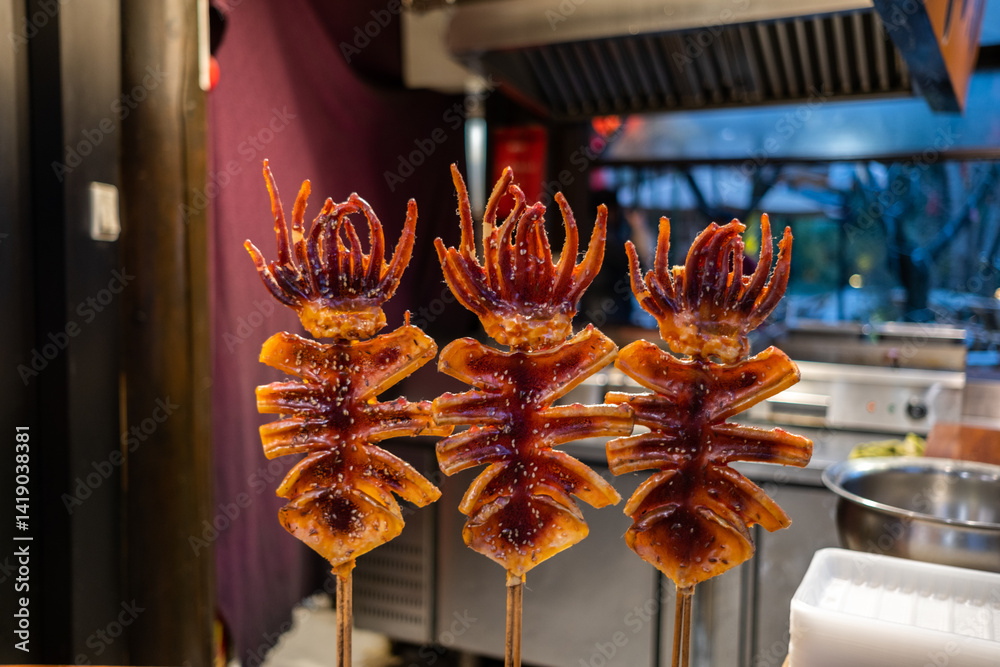 Grilled squid in Jinli Street, Chengdu, China