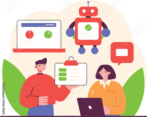 Flat Isometric Vector of Smart Devices and Robots Automating School Administration

