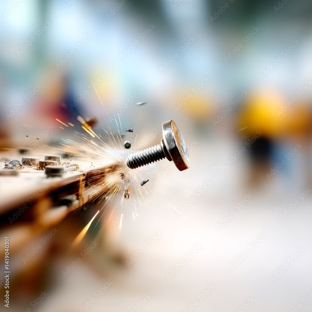 Bolt Cutting: A High-Speed Capture of Sparks and Flying Debris in Metalworking Process, Showcasing the Power of Tools