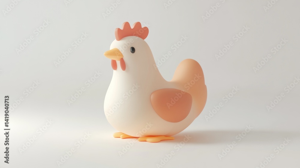 Cute 3D chicken figurine on plain white background Cute 3D chicken figurine on plain white background