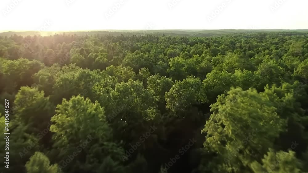 Sunlit Canopy Aerial View of Dense Forest Greenery