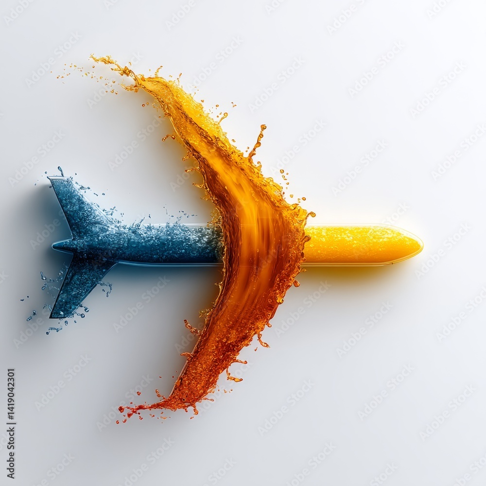 Liquid Flight: A Splash of Color in Aviation with Orange and Blue, Illustrating the Dynamic Nature of Travel.