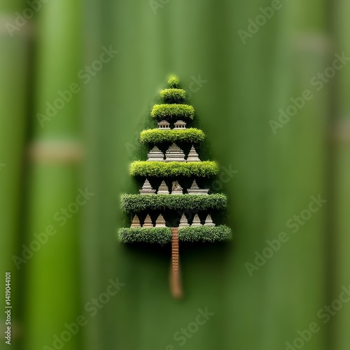 Obraz na płótnie Temple Tree: A Miniature Landscape of Spiritual Architecture Within Lush Greenery w salonie