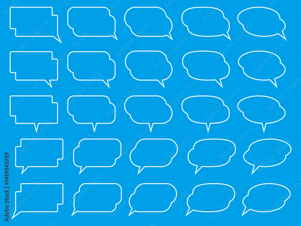 Obraz premium シンプルなフキダシ。枠。ベクター素材。シンプル白ラインのみ。ベタ背景透過。2段。