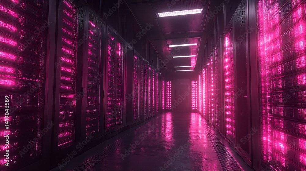 Pink server room data center network infrastructure computing technology digital information processing system Pink server room data center network infrastructure computing technology digital information processing system