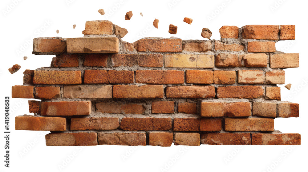 Obraz premium damaged brick wall. isolated, transparent background