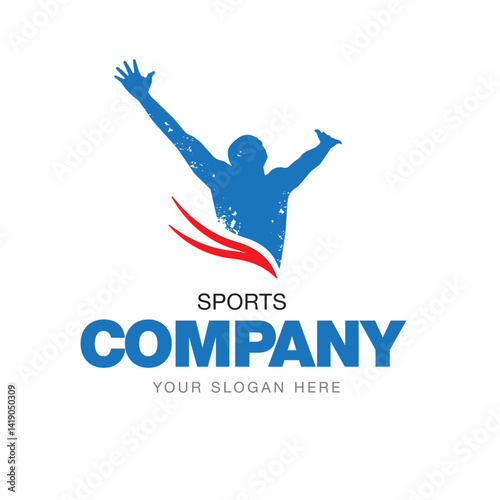 Logotipo de la victoria del atleta: silueta deportiva dinámica para marcas de fitness, gimnasios o competiciones deportivas.