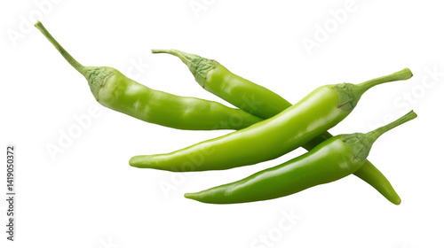 a cluster of green chili peppers. isolated, transparent background