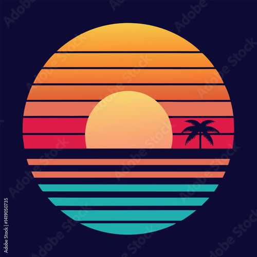  Vintage Sunset vector illustration.