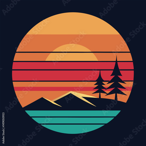  Vintage Sunset vector illustration.