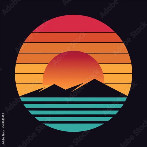  Vintage Sunset vector illustration.