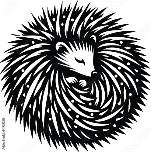 Hedgehog Curled in Defensive Ball Silhouette Vector Illustration