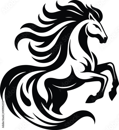 Majestic Horse Rearing Silhouette in Black and White