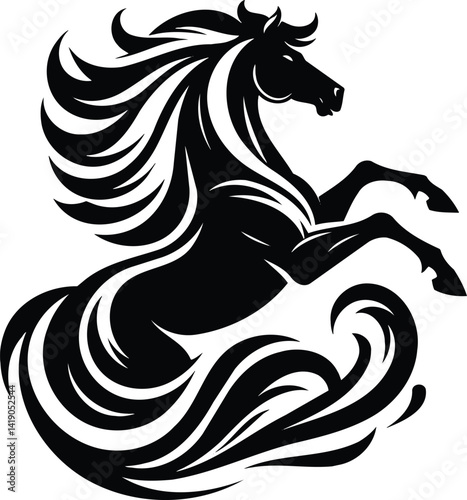 Majestic Horse Rearing Silhouette in Black and White