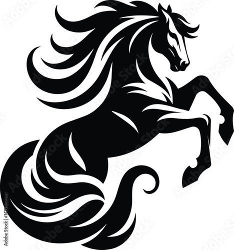 Majestic Rearing Horse Silhouette in Black and White