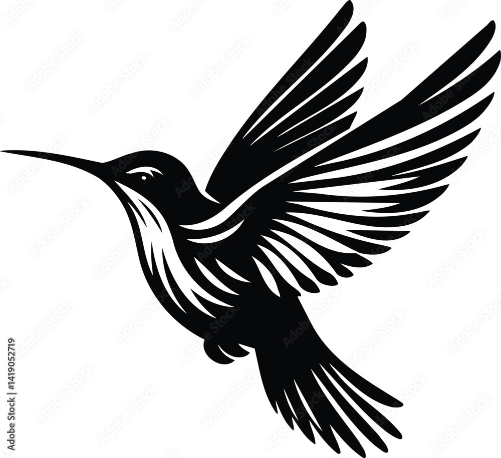 Obraz premium Hummingbird Silhouette in Dynamic Hovering Pose Modern Illustration