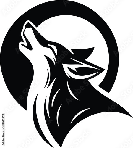 Jackal Howling at the Moon Vector Silhouette