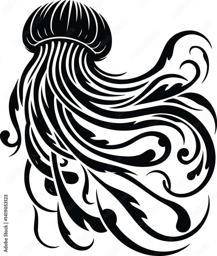 Obraz premium Graceful Jellyfish Silhouette with Flowing Tentacles in Modern Style