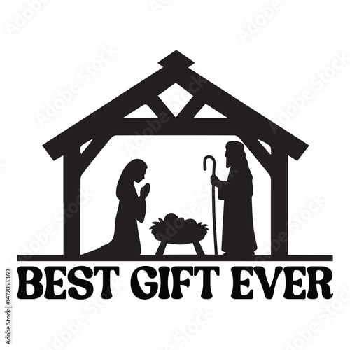 Jesus Birth Scene T-shirt Vector with Christian Quote
