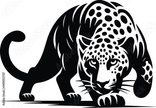 Leopard prowling stealthily silhouette in modern illustration style