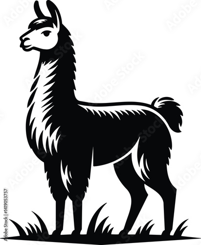 Proud Llama Silhouette Standing Tall with Alert Ears