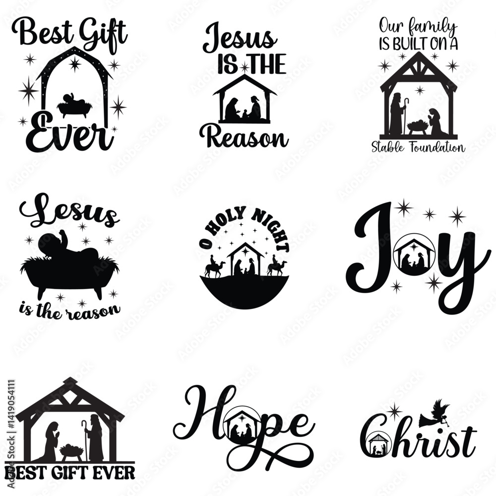 Naklejka premium Set of Christian Typography Design for Shirts with Holy Scene