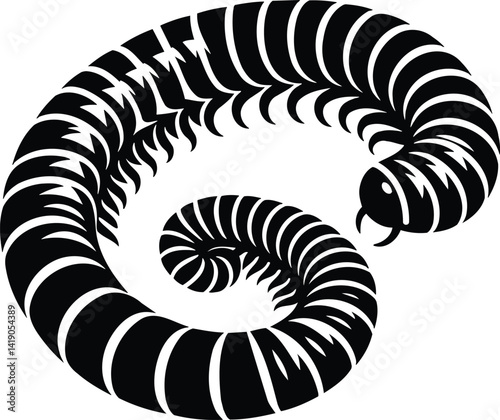 Millipede Curling in Sinuous Pattern Silhouette
