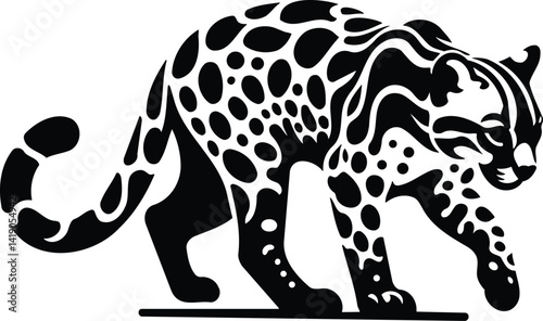 Ocelot Silhouette Prowling with Spotted Coat Negative Space Pattern
