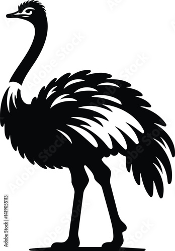 Elegant ostrich silhouette with curved neck in modern illustration style