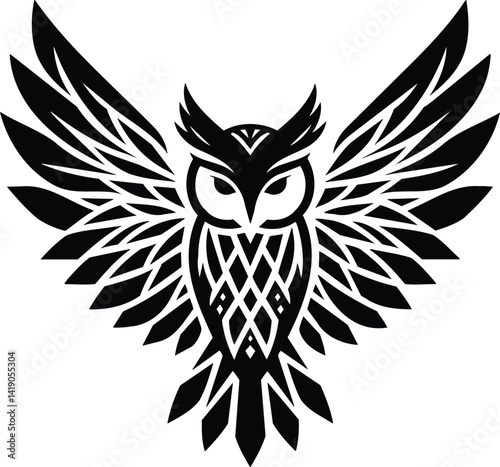 Elegant owl silhouette with geometric feathers in poised stance
