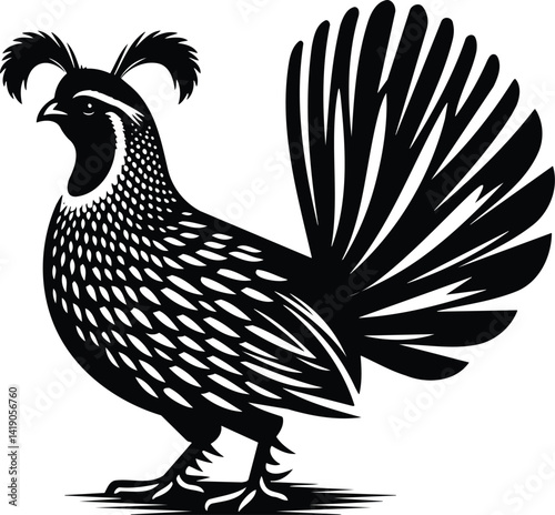 Proud Quail Silhouette with Crest Raised in Modern Style