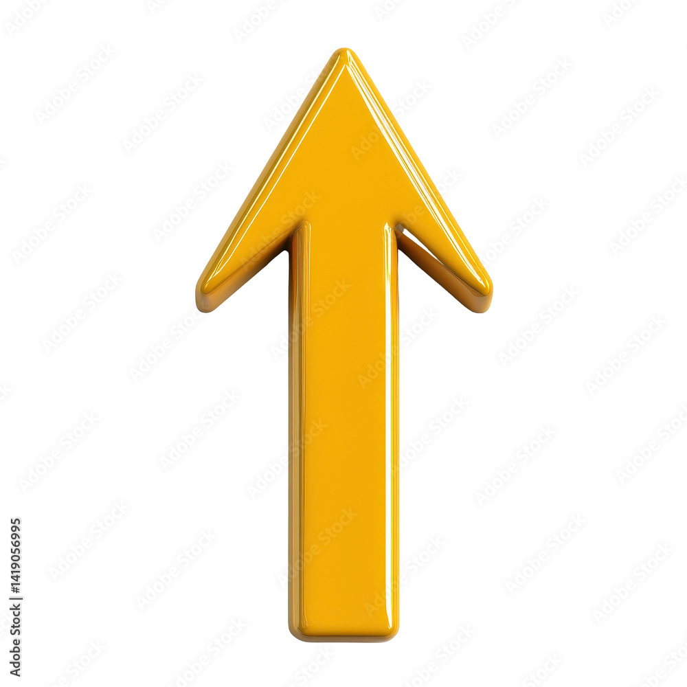 Bright yellow arrow pointing upwards against a Transparent background for directional indication or alert, D Yellow Arrow Pointing Up Bright yellow arrow pointing upwards against a Transparent background for directional indication or alert, D Yellow Arrow Pointing Up