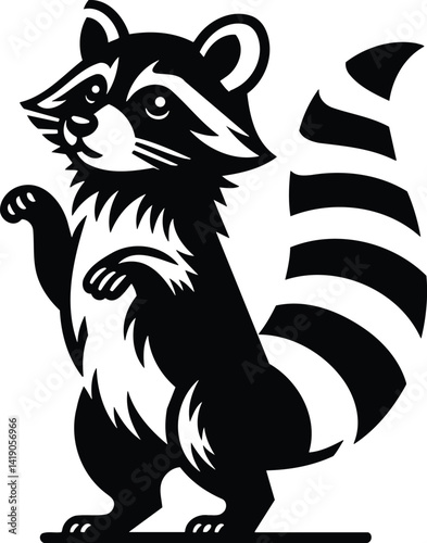 Playful Raccoon Silhouette with Raised Paws