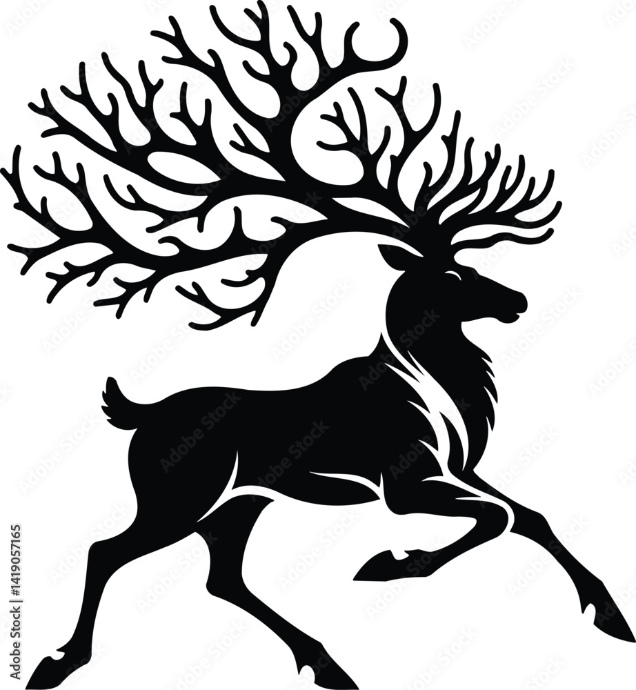 Obraz premium Reindeer Silhouette with Majestic Antlers in Graceful Stride