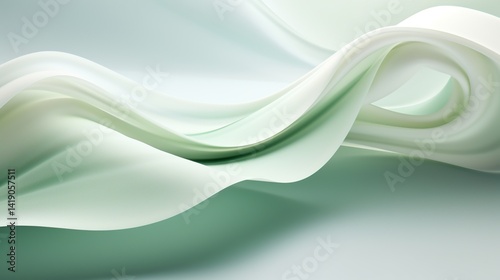 Minimalist 3D wave shape on green background with flat design, featuring simple forms and empty space for clean modern aesthetic.