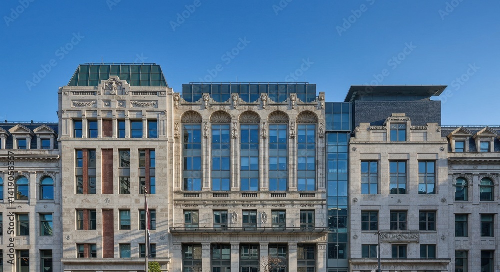 Fototapeta premium Modern and Classic Stone Building Facade in City