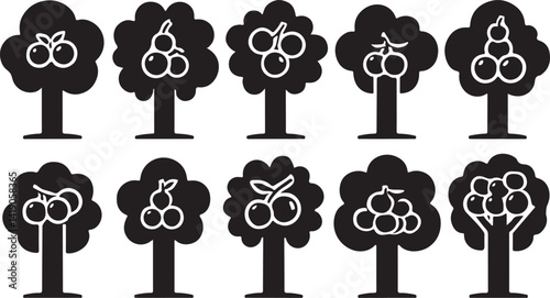 A striking black silhouette of a stylized tree with birds and rains effect perched on its branches against a plain white background.