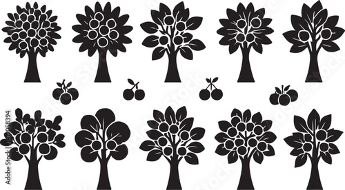 A striking black silhouette of a stylized tree with birds and rains effect perched on its branches against a plain white background.
