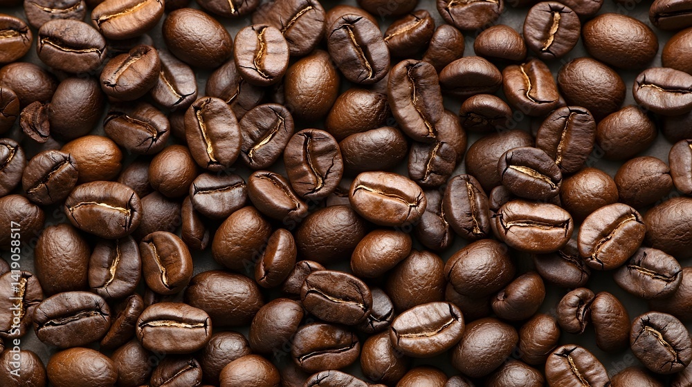 Obraz premium Closeup of Deeply Roasted Coffee Beans with a Velvety Smooth Texture and Rich Earthy Tones Perfect for Gourmet Artisanal Coffee or Beverage Branding and Packaging Designs