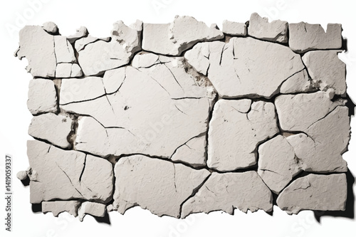 White cracked wall background. Cracked wall texture.  Damaged wall texture. Cracks in a wall.