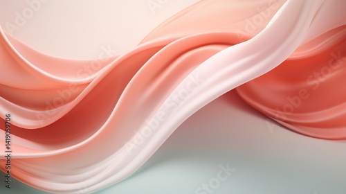Minimalist 3D wave shape on pink background with flat design, featuring simple forms and empty space for clean modern aesthetic.