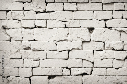 White cracked wall background. Cracked wall texture.  Damaged wall texture. Cracks in a wall.