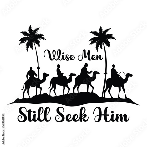 Religious Typography T-shirt Design with Nativity Scene Silhouette