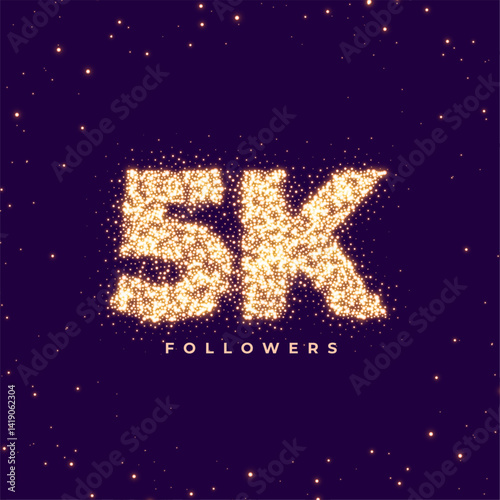 stylish 5k golden sparkling lettering for thanking social media followers