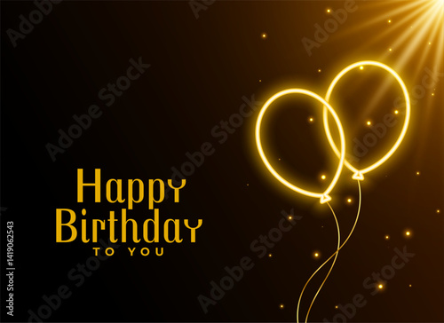 birthday greeting card with glowing neon balloons and light effect