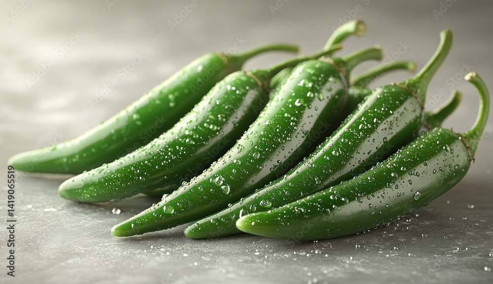 Fresh green chili peppers on white background clean surface sharp details bright vivid green color Fresh green chili peppers on white background clean surface sharp details bright vivid green color